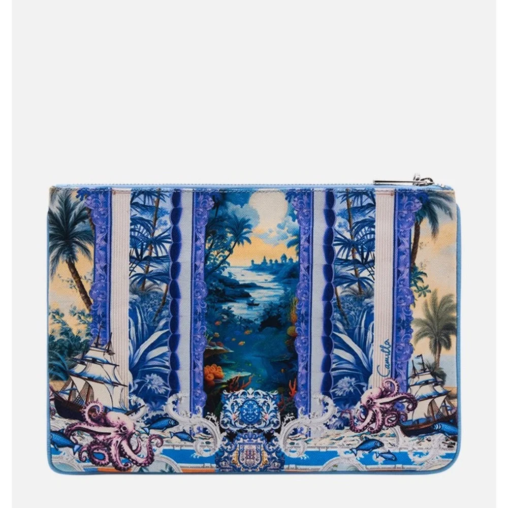 Camilla “Song of Saint Anthony” small blue canvas ocean sea clutch bag pouch